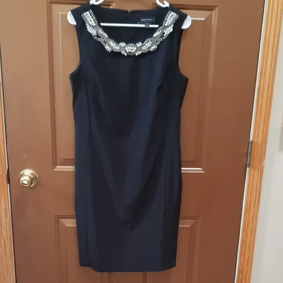 connected apparel | Dresses | Connected Apparel Elegant Black Midi Dress  With Beaded Neckline | Poshmark
